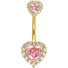 Double Heart Cubic Zirconia Navel Ring 14G 316L Surgical