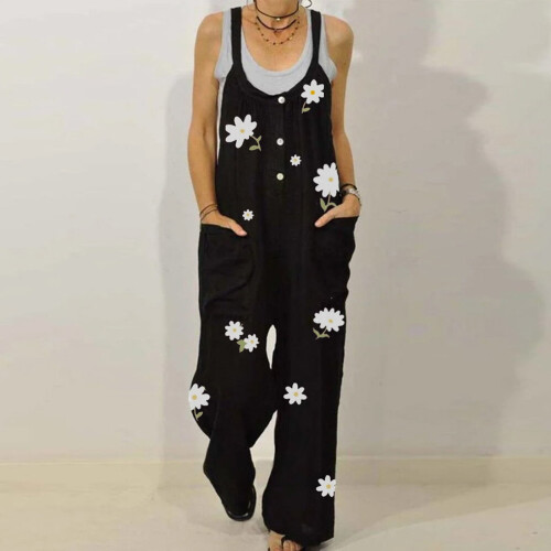 Lässiger Damen-Overall mit Blumenmuster und Trägertop