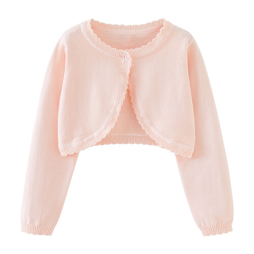 Bolero da ragazza rosa, corto, in maglia, a maniche lunghe