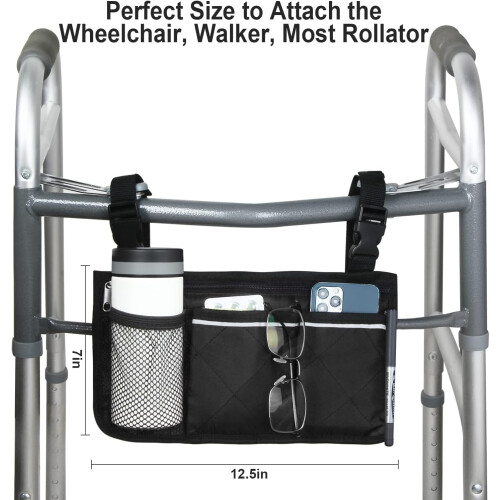 Wheelchair Side Storage Bag with Cup Holder for Power 1