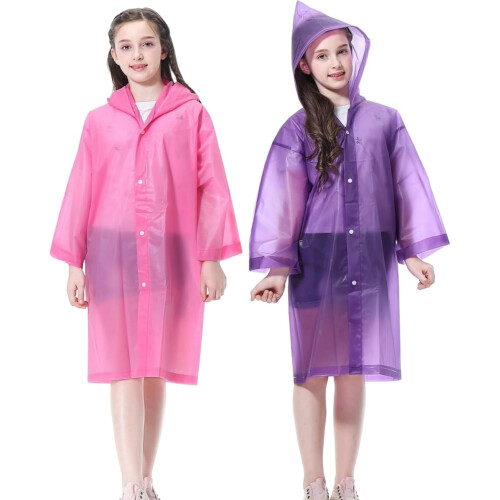 Kids Rain Poncho Reusable 2-Pack for Ages 6-14