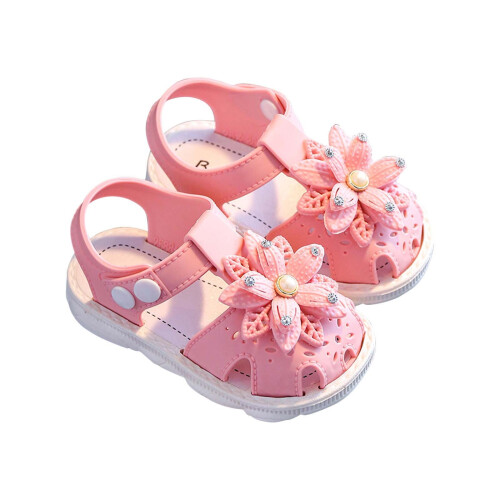 Flicksandaler med rosettdetalj och öppen tå, mjuk sula