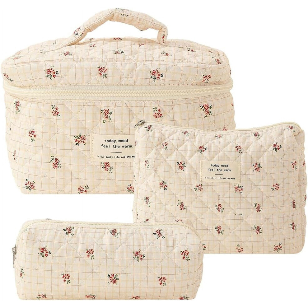 Cotton quilted floral cosmetic bag large