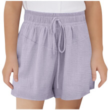 Mädchen-Leinenshorts, lila, elastischer Bund mit Schleifentaschen