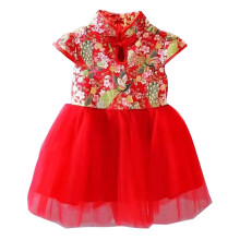 Lányka Cheongsam ruha, tüll, hálós, rövid ujjú, 2T-6X méret