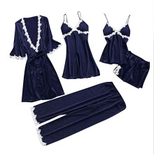 Damen-Pyjama-Set, marineblau, Langarmshirt und Hose, Größe L