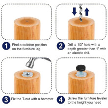 128 PCS M6 Thread Adjustable Furniture Levelers Screw in Chair Feet Adjustable Furniture Feet Leg Levelers