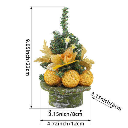 Mini gold Christmas tree 8.6 inches with bow 1