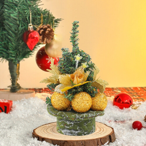 Mini gold Christmas tree 8.6 inches with bow 2