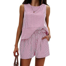 Women's sleeveless tank top and shorts set cotton striped