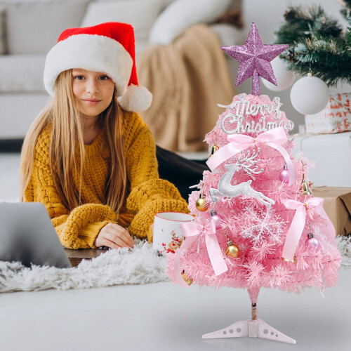 Pink Artificial Christmas Tree 17.7 Inches Mini DIY Kit 2