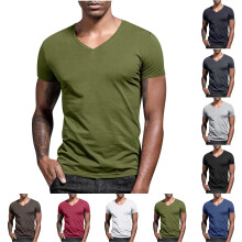T-shirt da uomo a maniche corte con scollo a V, tinta unita.