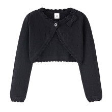 Bolero da bambina nero in maglia, corto e a maniche lunghe