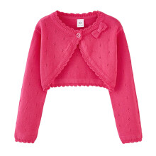 Bolero cardigan rosa acceso per bambina, coprispalle corto in maglia con fiocco
