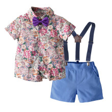 Jungen-Anzugset, bestehend aus einem geblümten Hemd und Shorts mit Trägern in Lila