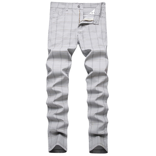Herren-Stretchhose mit Karomuster, schmale Passform, Dunkelgrau