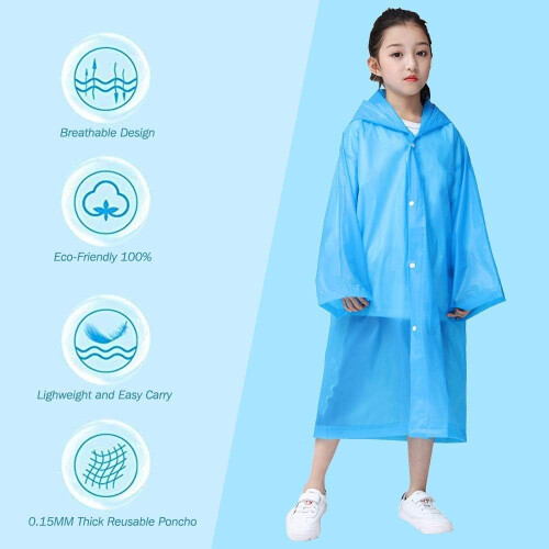 Kids Rain Poncho EVA Reusable 2-Pack for Ages 6-14 2