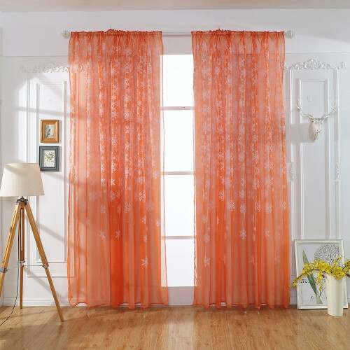 Snowflake Voile Curtains Silver Foil Print Pair 2