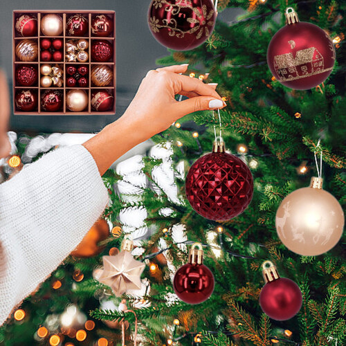 Christmas Ornament Balls Dark Red 44 Pcs 1