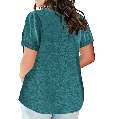 Cotton Plus Size V-Neck Short Sleeve Loose Blouse 2