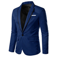 Blazer masculino amarelo liso, corte slim, com um botão.