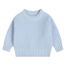 Cotton Sweater for Kids Winter Loose Solid Light Blue