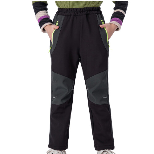 Pantaloni da sci impermeabili per ragazzi, grigi, foderati in pile, antivento.