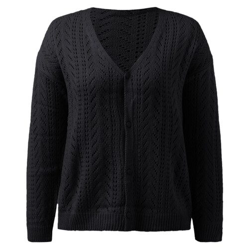 Damen-Strickjacke mit Blumenmuster, lang, schwarz, S-XXL 2