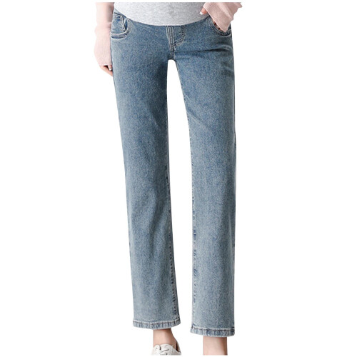 Dame graviditetsjeans med elastisk slim fit over maven 1