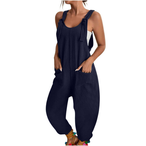 Tuta intera da donna casual senza maniche con scollo a U e tasche 1