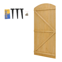 105x210cm Arch Top Solid Pine Wooden Garden Gate Z-Brace Side Gate Complete with 3pcs T-Hinges Latch and Screws Hardware Kit
