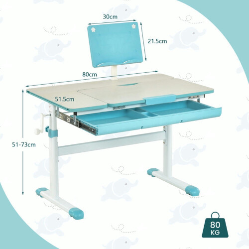 Kids Desk Height Adjustable Tilt Top Blue Small 2