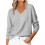Women's V-Neck Long Sleeve Pullover Sweater Gray S 1