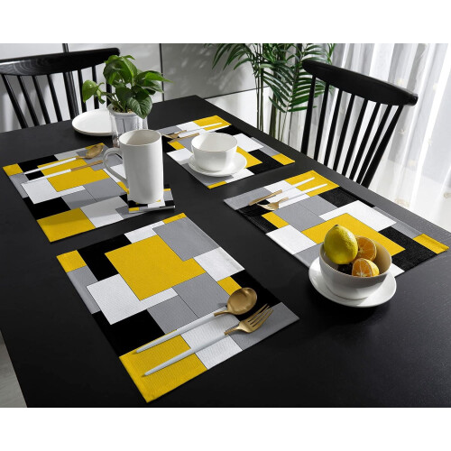 Set de 6 sets de table abstraits noirs et jaunes antidérapants 2