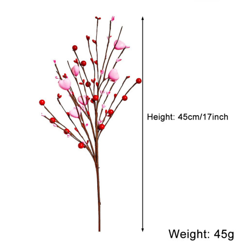 Artificial Red Berry Flower Stems Heart Shape 6 Pcs 2