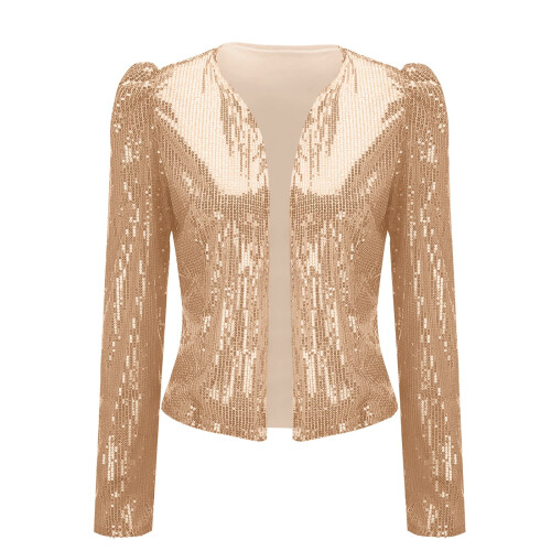 Blazer da donna con paillettes, maniche lunghe, taglio corto 1