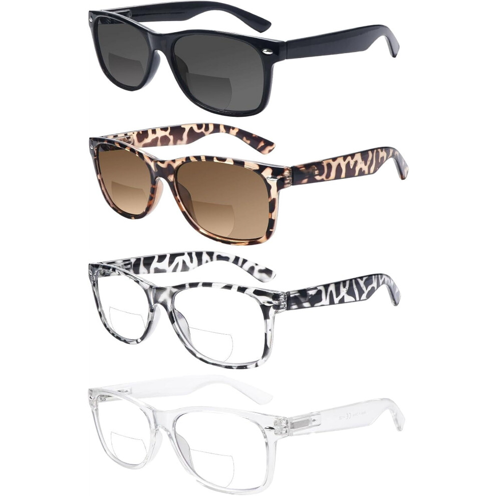 Bifocal Reading Glasses Grey Lens Spring Hinge 4 Pack