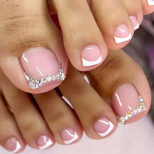 Uñas postizas cortas cuadradas para los pies, 24 piezas con purpurina