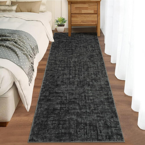 Modern abstract kitchen runner rug black 2x6 ft