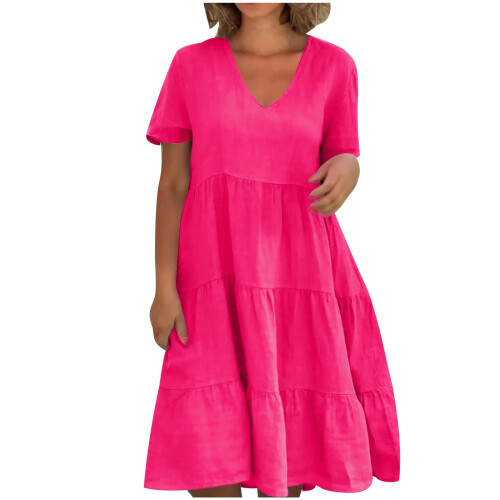 Abito midi da donna con scollo a V e maniche corte, con stampa floreale. 1