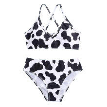 Girls' floral print crisscross back two-piece swimsuit for