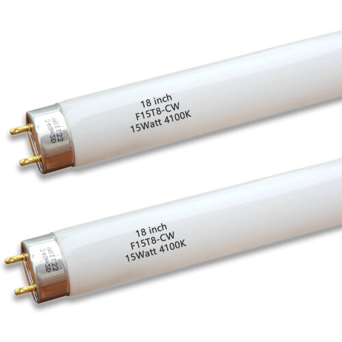 Lâmpada fluorescente branca fria F15T8, 15W, 18 polegadas, pacote com 2 unidades.
