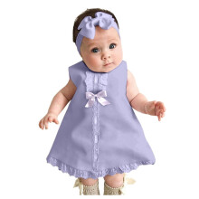 Conjunto de vestido largo sin mangas para bebé niña con lazo y diadema.