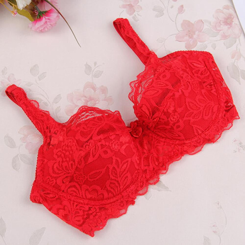 Sutiã feminino push-up de renda com aro e bojo, vermelho. 1