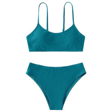 Toddler Girl 2-Piece Solid High-Waist Swimsuit Set