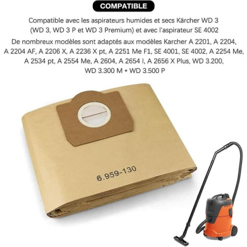 Σακούλες για ηλεκτρική σκούπα Karcher A2201/2204/2504, συσκευασία των 10 1