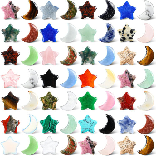 Pedras de Cristal para Alívio da Preocupação com Formato de Estrela e Lua - 60 peças