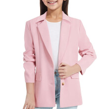 Girls solid blazer jacket long sleeve notched collar open