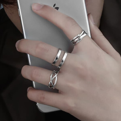 Open silver-plated rings set of 3 1