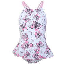 Girls' one-piece ruffle swimsuit with print, size 11-12